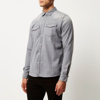 Grey Western denim shirt